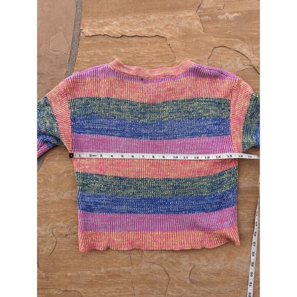 Mozhdeh Matin Multicolor Striped Short Sleeve sweater size S Y2K Look - Picture 6 of 6
